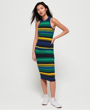 Superdry Knitted Stripe Midi Női Ruhák Kék/Sárga/Csíkok | TDNHX6813